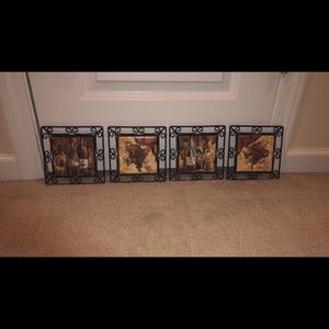 Framed Ceramic Tile Set with Wine Theme